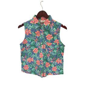 Vintage Tikal Trading Co Floral Sleeveless Button-Up Shirt M 100% Cotton Guatema